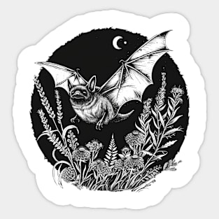 Flying Gothic Bat Witchy Moon & Plants Sticker
